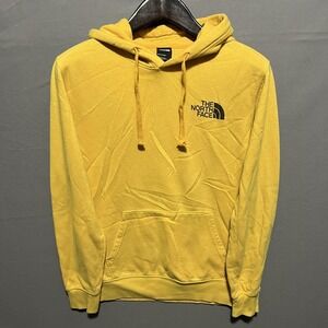 The North Face Hoodie Mens Medium Yellow Pullover Never Stop Exploring Graphic